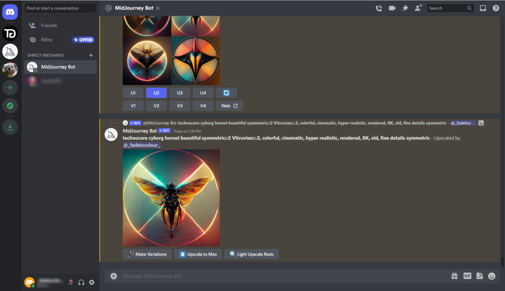 Screenshot van Midjourney op Discord